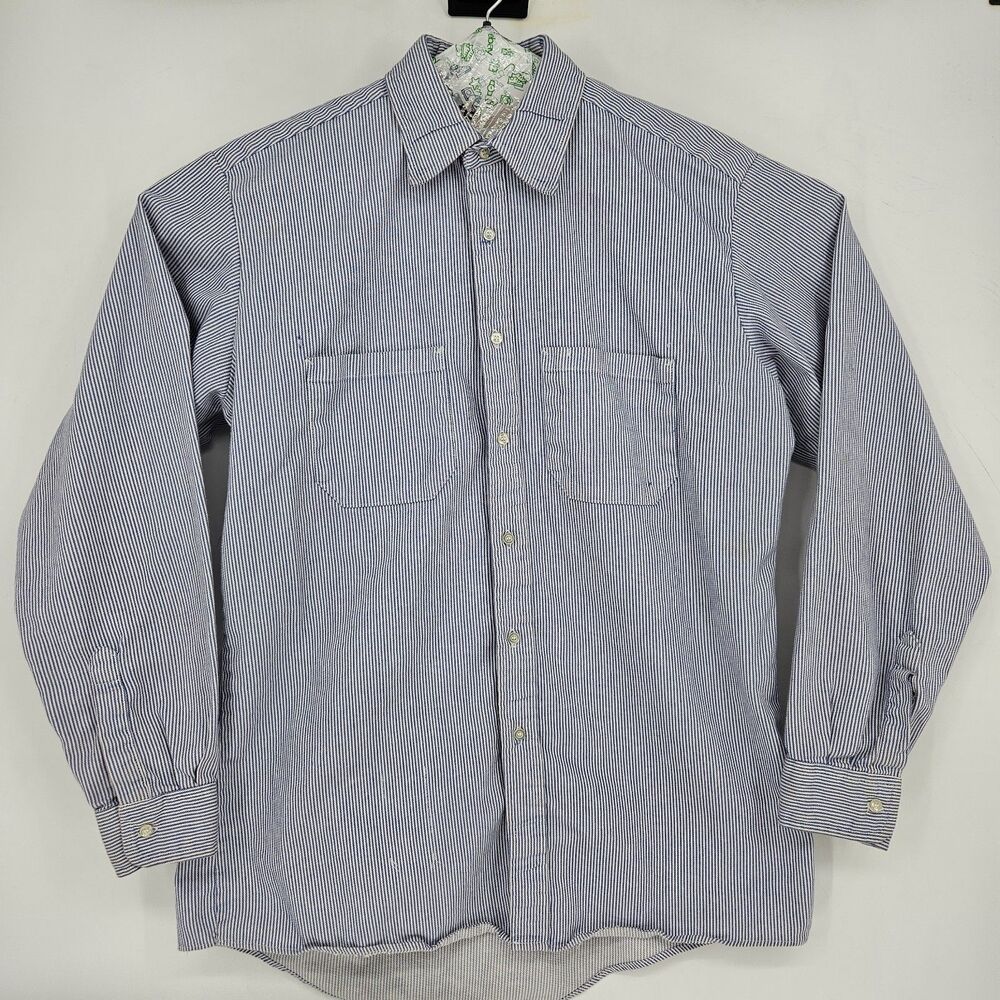 Bulwark Shirt Mens Large Workwear Rancher Blue White‎ Striped Button Long Sleeve